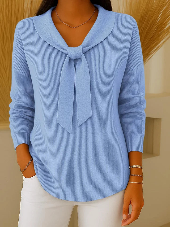 Women's solid-colour sweater with ties and 3/4 sleeves