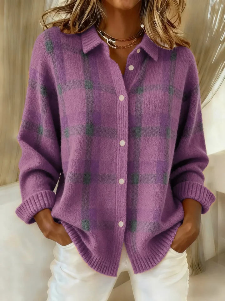 Women's Casual Contrast Retro Plaid Sweater