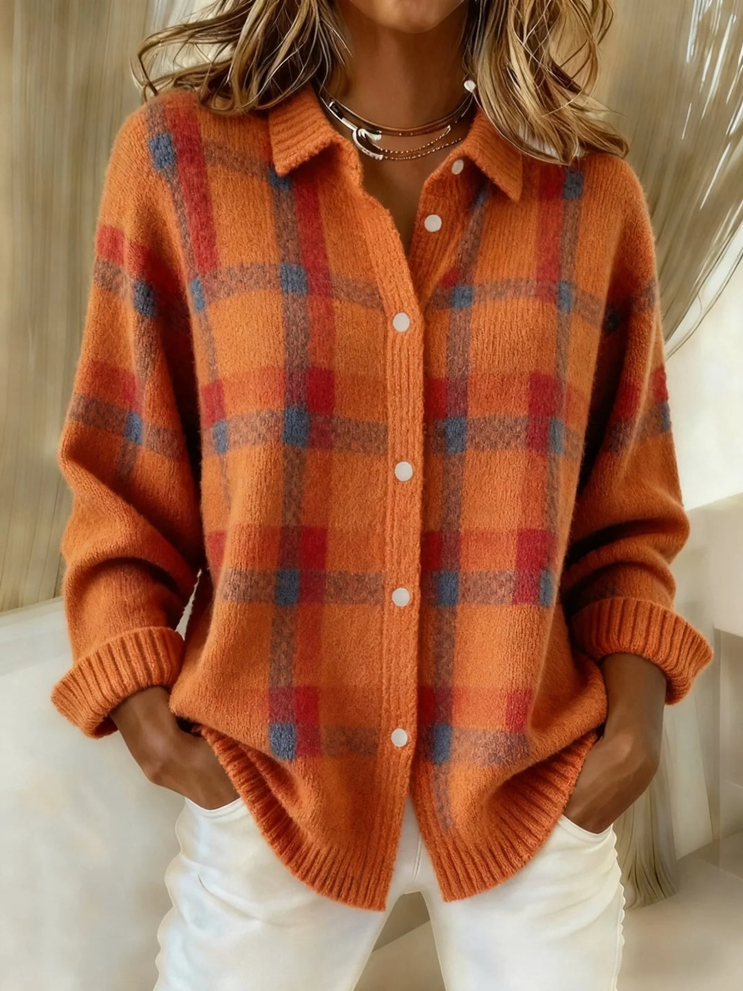 Women’s Plaid Buttoned Cotton Cardigan