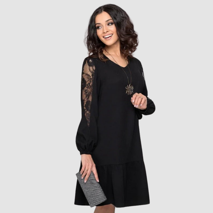 Lowri | Elegant Lace Sleeve Midi Dress