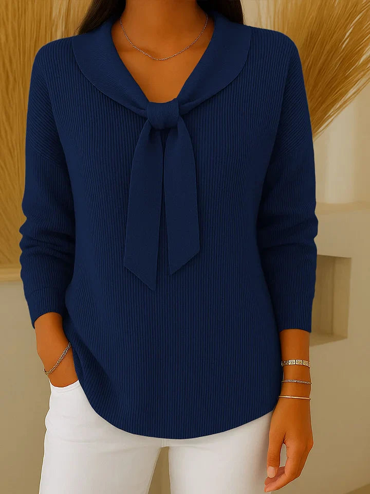 Women's solid-colour sweater with ties and 3/4 sleeves